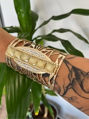 Gold Crystal Accent Cuff Bracelet - Women Jewelry